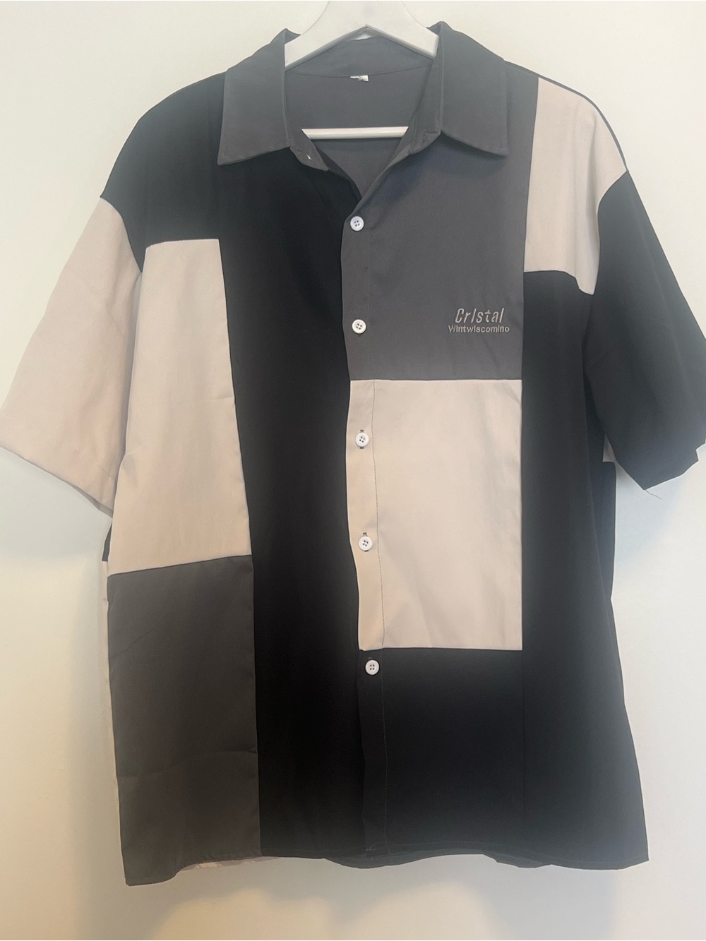 Men’s Black Gray Cream Colorblock Short Sleeve Button-Down‎ Shirt Casual Summer